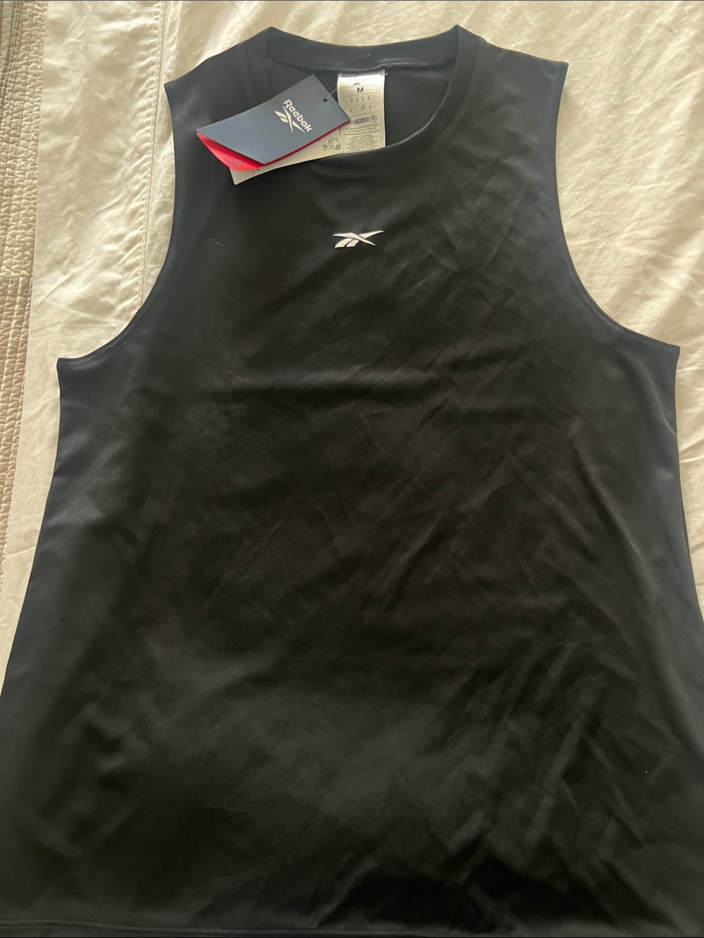 Reebok Black Athletic Sleeveless Tank with White Logo Tag